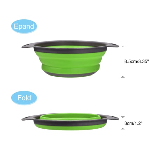 Uxcell Folding Colander, Silicone Round, Folding Strainer with Handle, Space-Saving, Green, 20cm Diameter, for Pasta, Vegetables, and Fruits