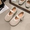 Mary Jane single shoes women's 2025 spring new flat-soled soft-soled one-word with mesh hollow woven fishing net shoes sandals