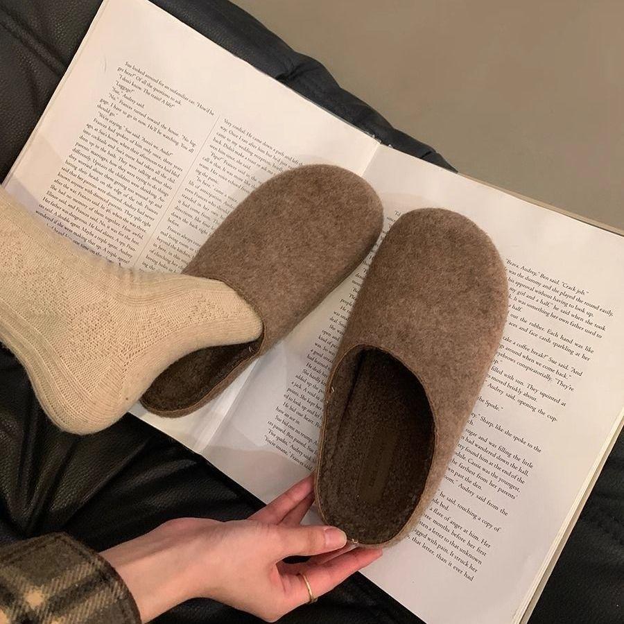 

Women s Baotou lightweight comfortable thick bottom cold warm padded non-slip wear-resistant half-slippers a stirrup cotton slippers 40 хакі