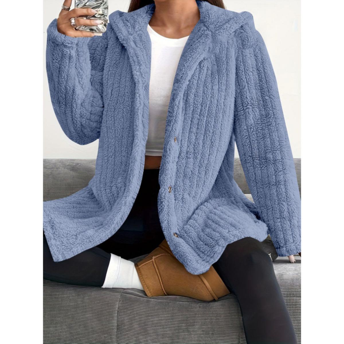 

Женская однотонная толстовка с капюшоном и длинными рукавами, свободная, плюшевая, для осени и зимы S синий