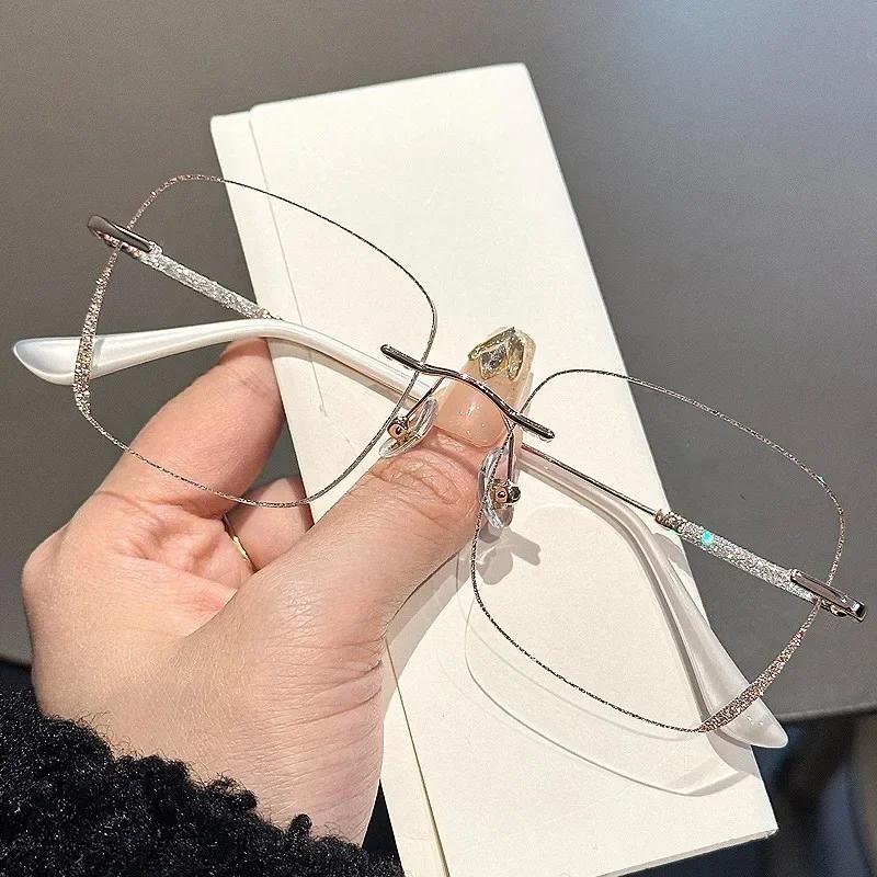 

Luxury Square Rimless Myopia Glasses Trendy Diamond Short-sight Eyewear Blue Blocking Ray Eyeglasses Men Women Near Sight Eyeglasses -2.5