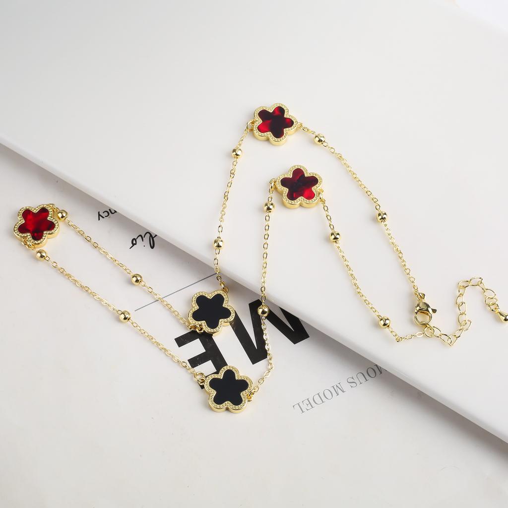 New Sweater Chain Five Point Star Creative Plant Plum Blossom Jewelry Set Shell Simple Bracelet/Necklace/Earrings Women's Clover