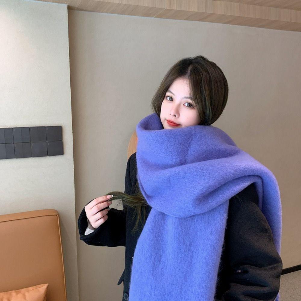 New Warm Winter Cashmere Scarf Soft Mohair Long Tassel Scarves Thickened Solid Color Shawl Wrap Women