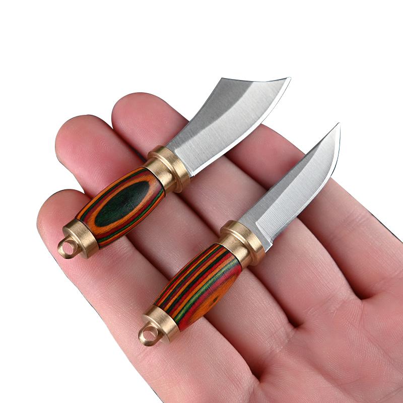 Brass Colored Wood Mini Fixed Blade Knife Sharp Small Chopper Portable Keychain Hanger Unpackage Express Opening Cutter