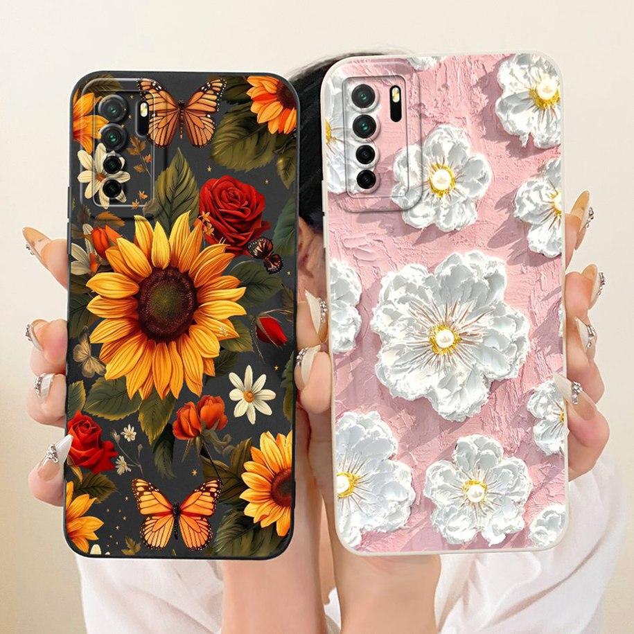 For Huawei Nova 7 SE Case P40 Lite 5G Cover CDY-NX9B CDL-AN50 Shockproof Silicone Fashion Flower Soft Shell For Honor 30S Bumper