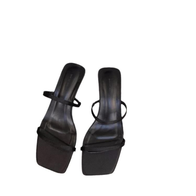 Design sense niche French word with sandals women 2025 summer new high-heeled wedge sandals high-heeled slippers women