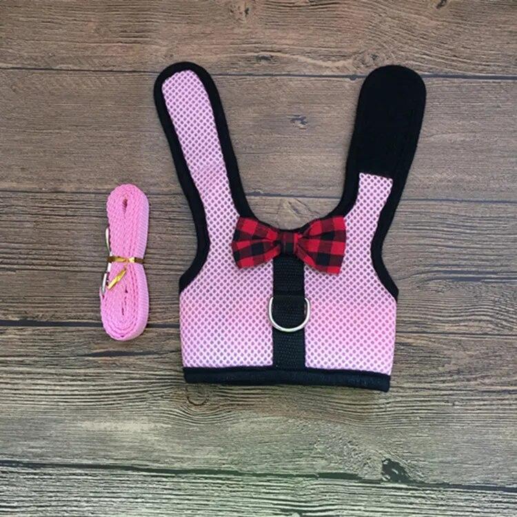 Cute Harness Leash Set with Bow Bunny Vest Harnesses Leashes for Chinchilla Hamster Golden Bear Outdoor Walking Pets Accessories