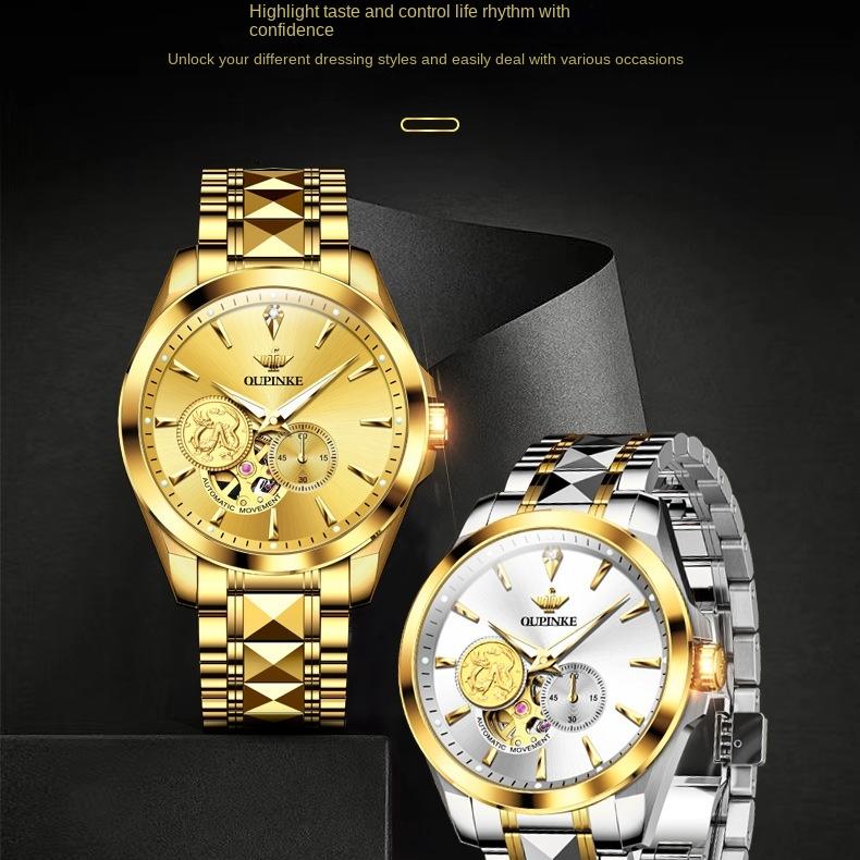 OUPINKE Hodinky Automatické mechanické hodinky Steel Business Vodotěsné pánské hodinky Pánské hodinky