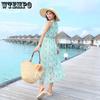 WTEMPO Damen Sommer V-Ausschnitt Kleid Strandkleid mit Seebad-Urlaubsprint Böhmisches Taillenkleid Temperamentvolles Lockeres Blumenkleid Feenkleid