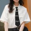 Youthful Bowknot Embellished Campus Tie Aesthetic School Girls Uniform Pre Tied Necktie Adjustable Tie Shirt Accessory