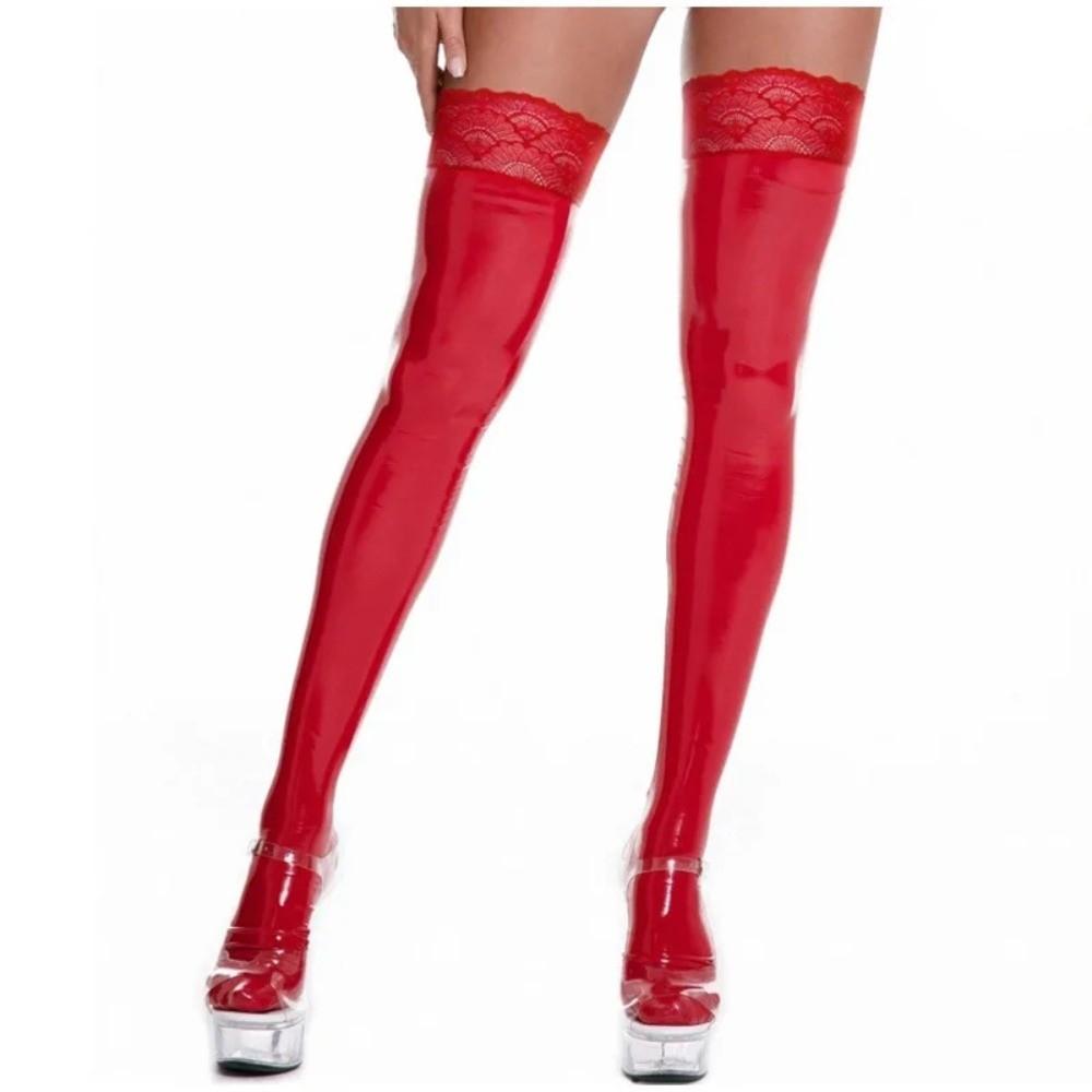 PU Leather Lace Stockings Plus Size Long Socks Sexy Thigh High Stockings  Women