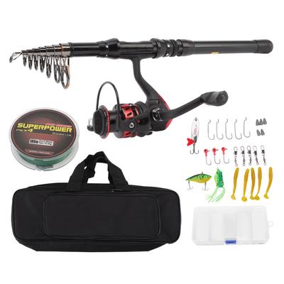 Angelruten-Set Komplett mit Teleskopischer Schwarzer Kurzer Meeresrute Angelrute und Rolle Kombi für Outdoor