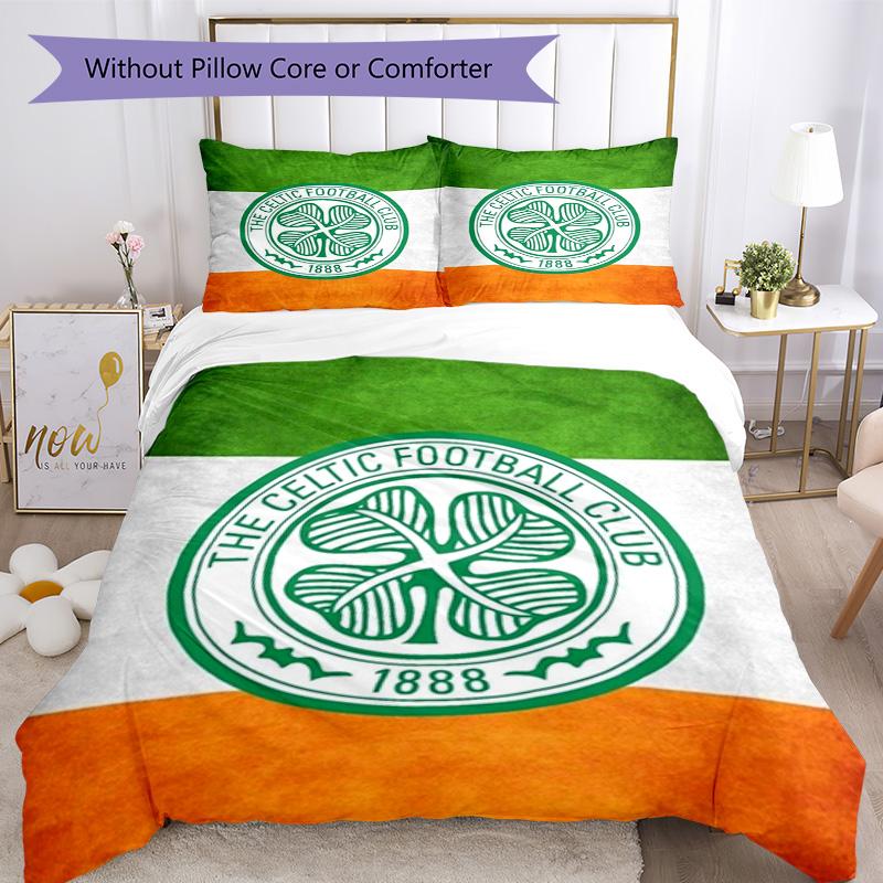 Celtic Football Club Crest Printed Pattern Duvet Cover Set – Includes 1 Duvet Cover and 2 Matching Pillowcases Bedroom Decor Christmas Gifts