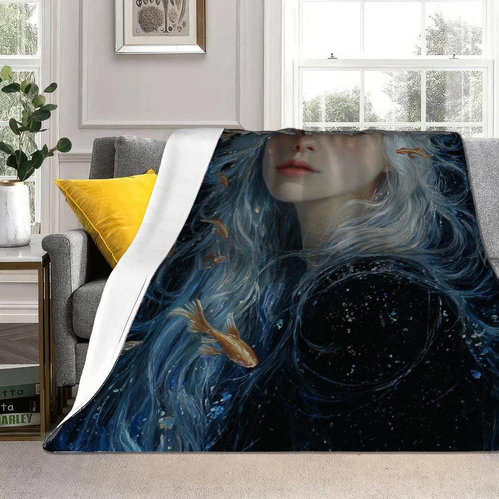 Anime Star - Mermaid Style Flannel Printed Blanket Suitable For All Seasons Suitable For Living Room Office Sofa And Travel