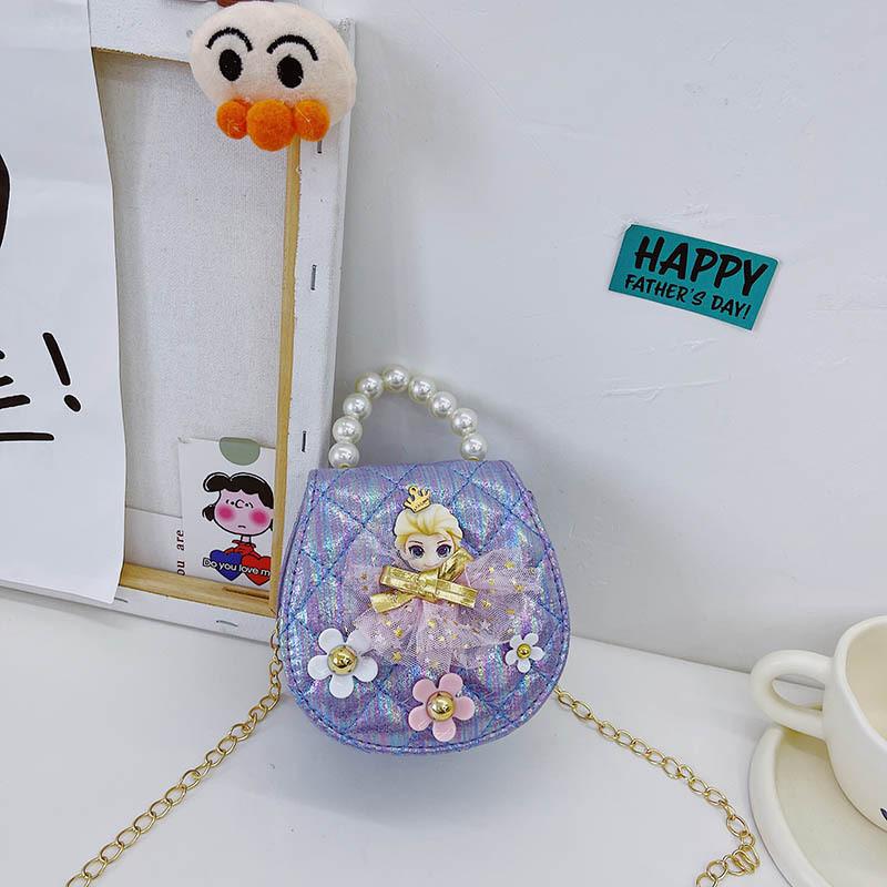 Adorable Mini Pu Leather Princess Handbag For Kids With Stylish Pearl Accents