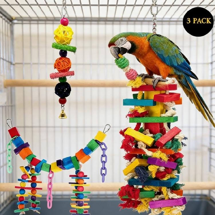 Smooth Wooden Bird Activity Toy For Macaws Cockatoos Chewing Enrichment Rope Cage Accessories