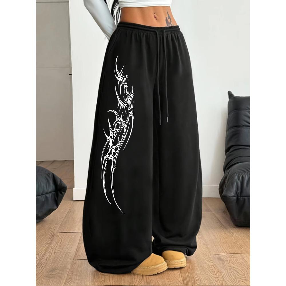 Street Style Casual Sweatpants with Women's Punk Style Patterns Spring Fleece Loose Fit Streetwear Oversized