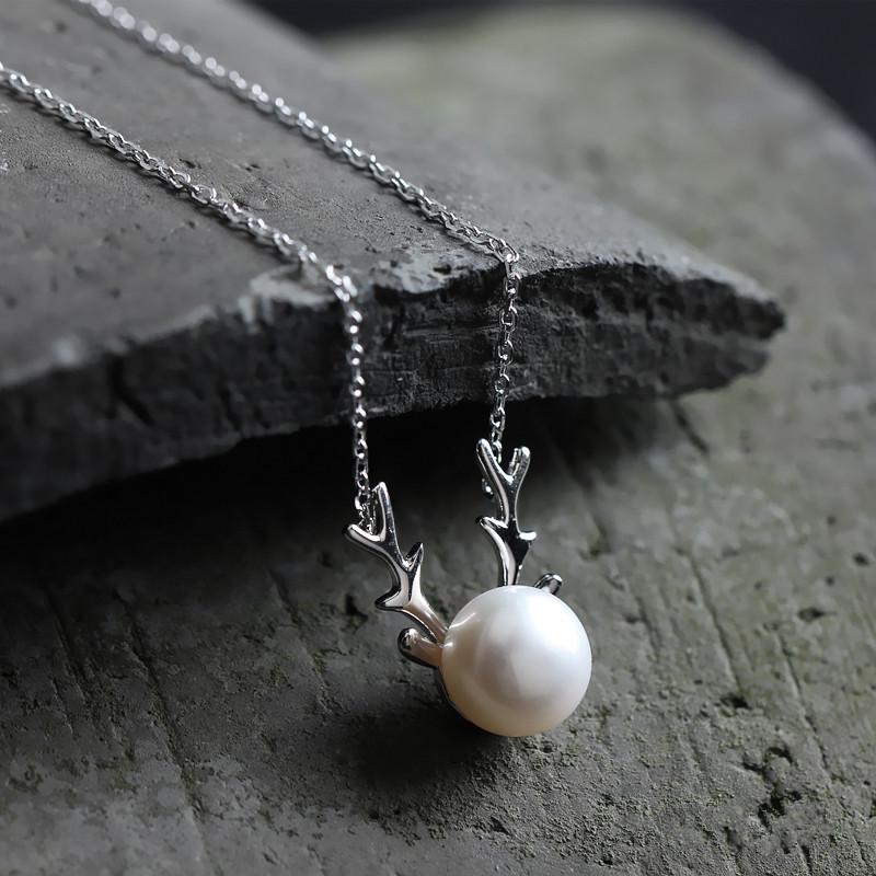 S925 Silver Antler Pearl Necklace - High-End Women's Fashion Clavicle Chain, Christmas Accessory