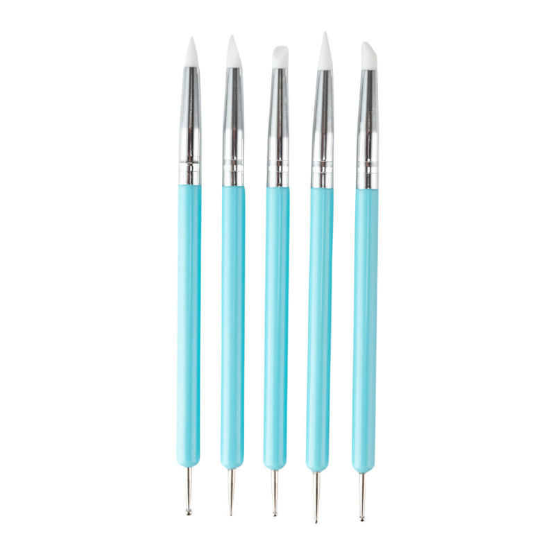 HOT 5Pcs Sculpture Dotting Pen Nail Art Silicone Brush Colorful Carving Flower Painting DIY Manicure Tools Embossing