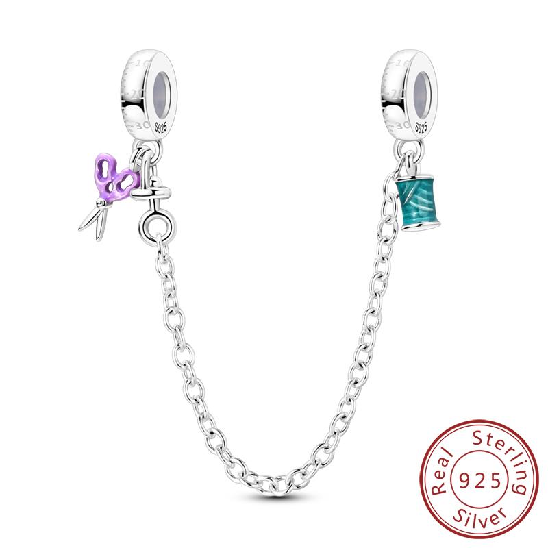 925 Silver Safety Chain Charms Golden Bow Snowflakes Infinite Love Safety Chain Fit Bracelet Jewelry Making