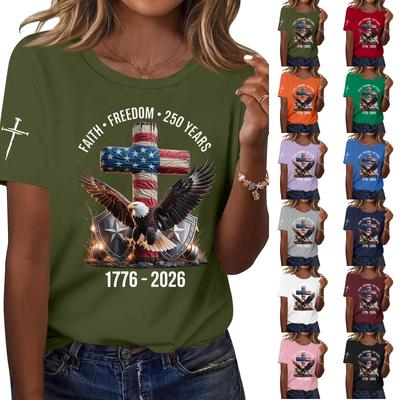 Women's Fashion Casual Printed Short Sleeve Round Neck Pullover Tops