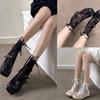 Women Sweet Hollow-Out Floral Lace Ankle Socks Japanese Cute Lace Up Bowknot Crew Socks Solid Color Middle Tube Socks
