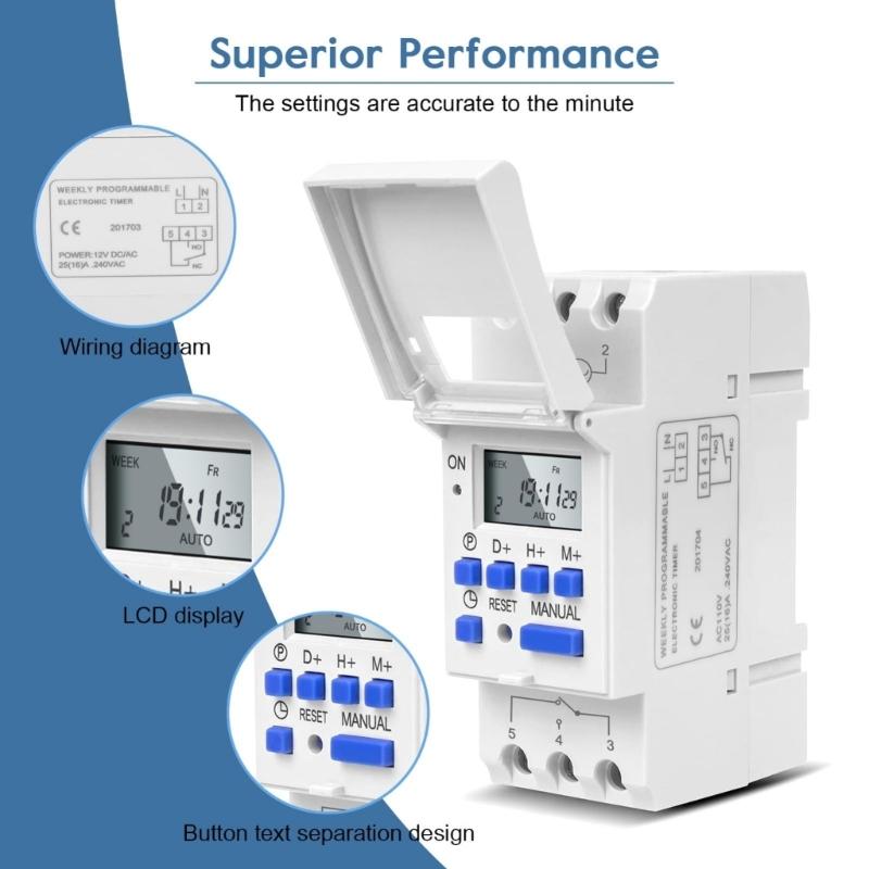Digital LCD Weekly Programmable Digital Timer Switches 16 ON and OFF Timer Time Control Switches for Controlling Street Lamp