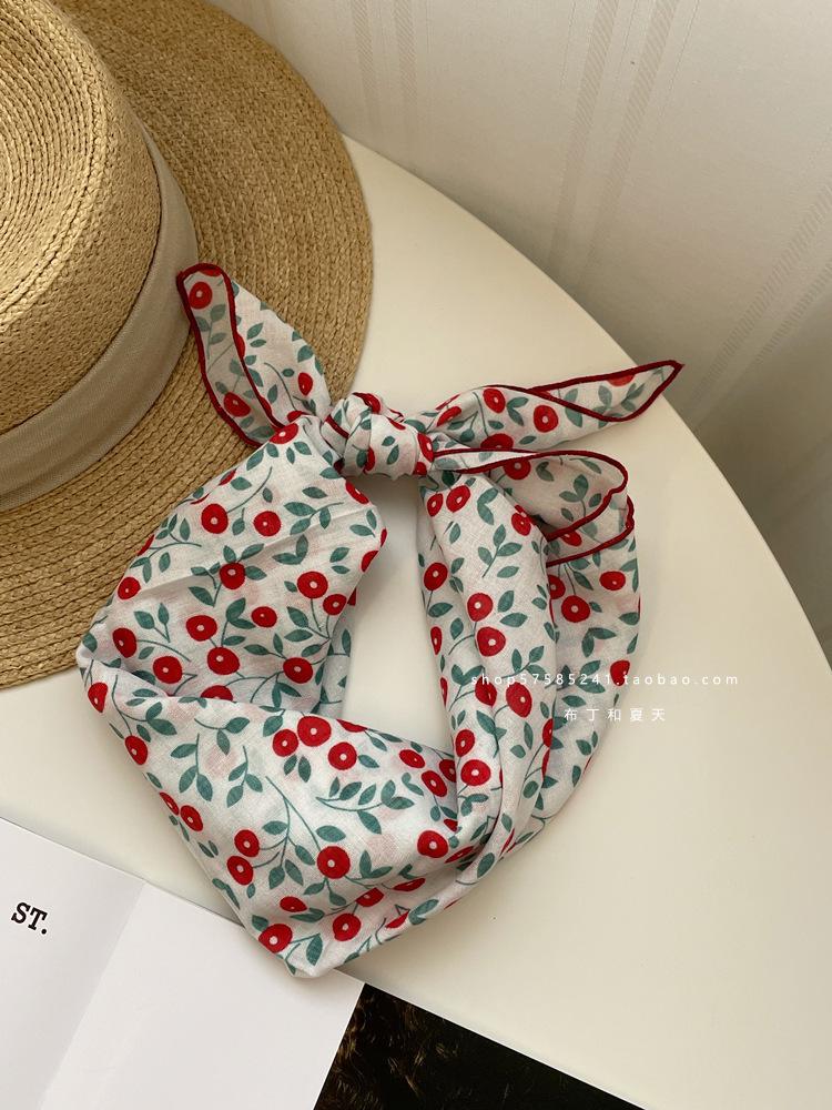 Quadratischer Schal aus Baumwolle und Leinen mit floralem Tupfenmuster - Retro & frisches Kopftuch