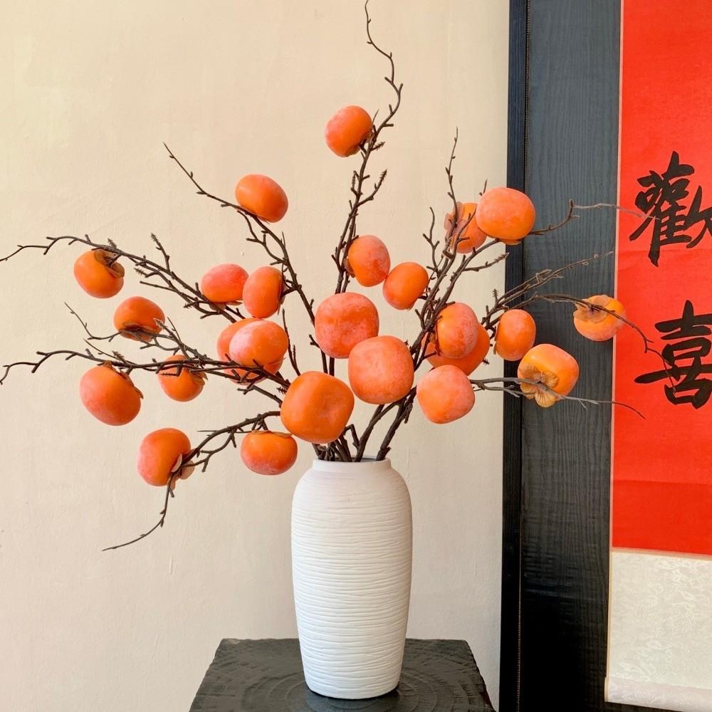 Realistic Artificial Persimmon Branch Handmade Artificial Fruits Branches  Living Room