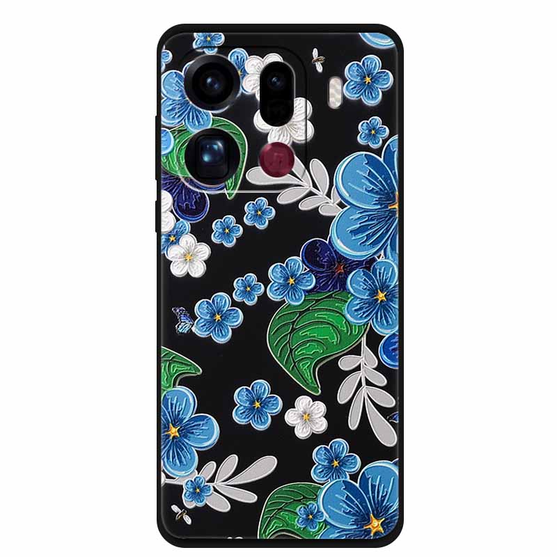 3D Flowers Case For Oppo Find X9 Pro 5G Case Emboss Relief Floral Black Silicone Soft Back Cover For Oppo Find X9 Pro Case Funda
