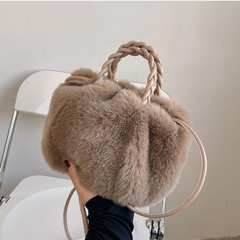 Borsa A Tracolla Donna In Pelliccia Sintetica Morbida Y2K - Grande Tote In Peluche, Multicolore (Rosa, Nero, Beige, Cachi), Con Catena