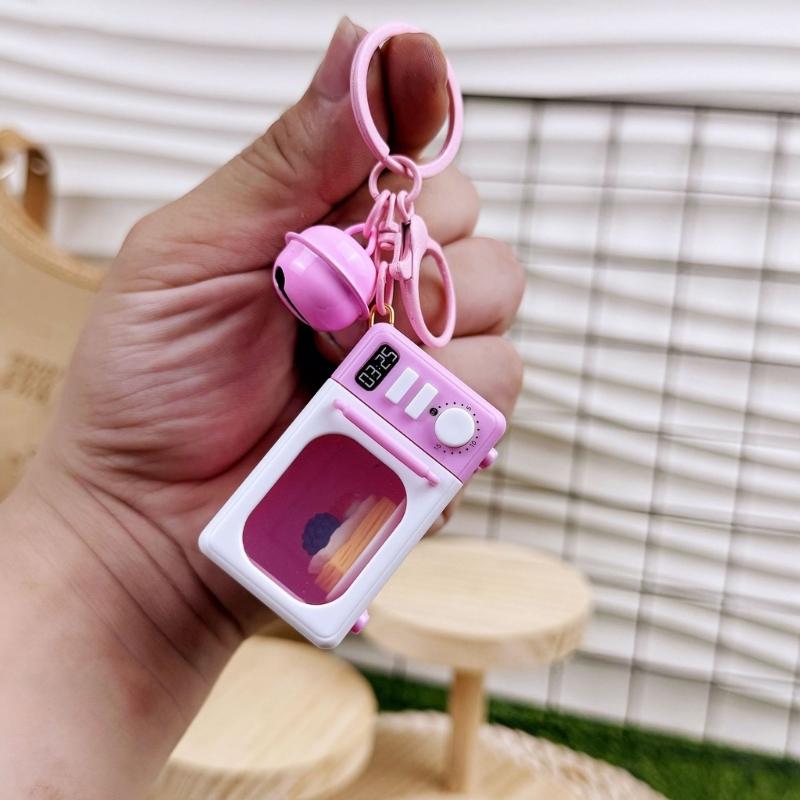 Realistic Pretend Microwave Keyring Fit for Phones Educational Role Play Toy With Rotating Knob And Light Sound Effects