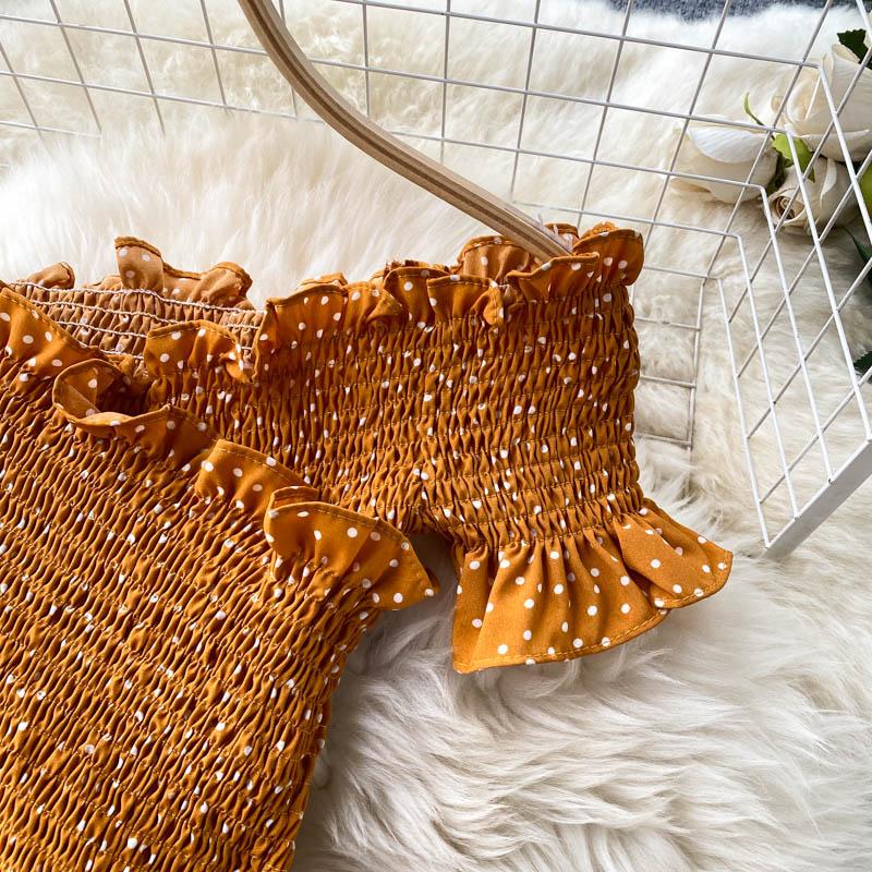 RUGOD Vintage Boho Puntíkatý potisk přes rameno Sexy letní dlouhé šaty Party Elastické Cross Criss Ženy Plážové prázdninové šaty