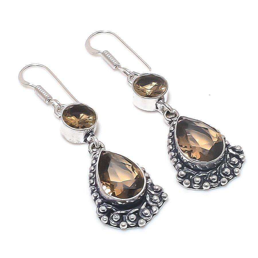 Smoky Topaz Gemstone 925 Sterling Silver Earring 2.17"