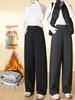 2026 Winter Gray Snowflake Velvet Wide-Leg Pants - High-Waisted, Plus Velvet, Thickened for Warmth