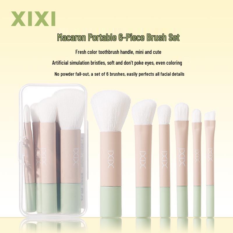 XIXI Fresh Green Macaron 6-Piece Travel Brush Set for Blush Makeup