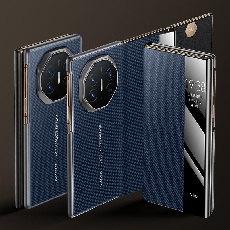 A High-end Carbon Fiber Patterned Huawei Window Case with A Three-fold Flip Cover Magnetic Attraction for The Huawei MateXT Phone Case