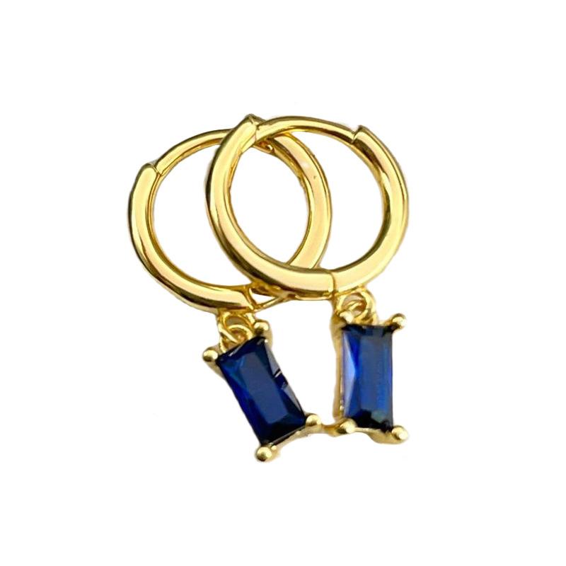 Green Zircon Square Ear Buckle Retro Cold Wind Earrings Blogger Stacked Geometric Rectangular Earrings Tide