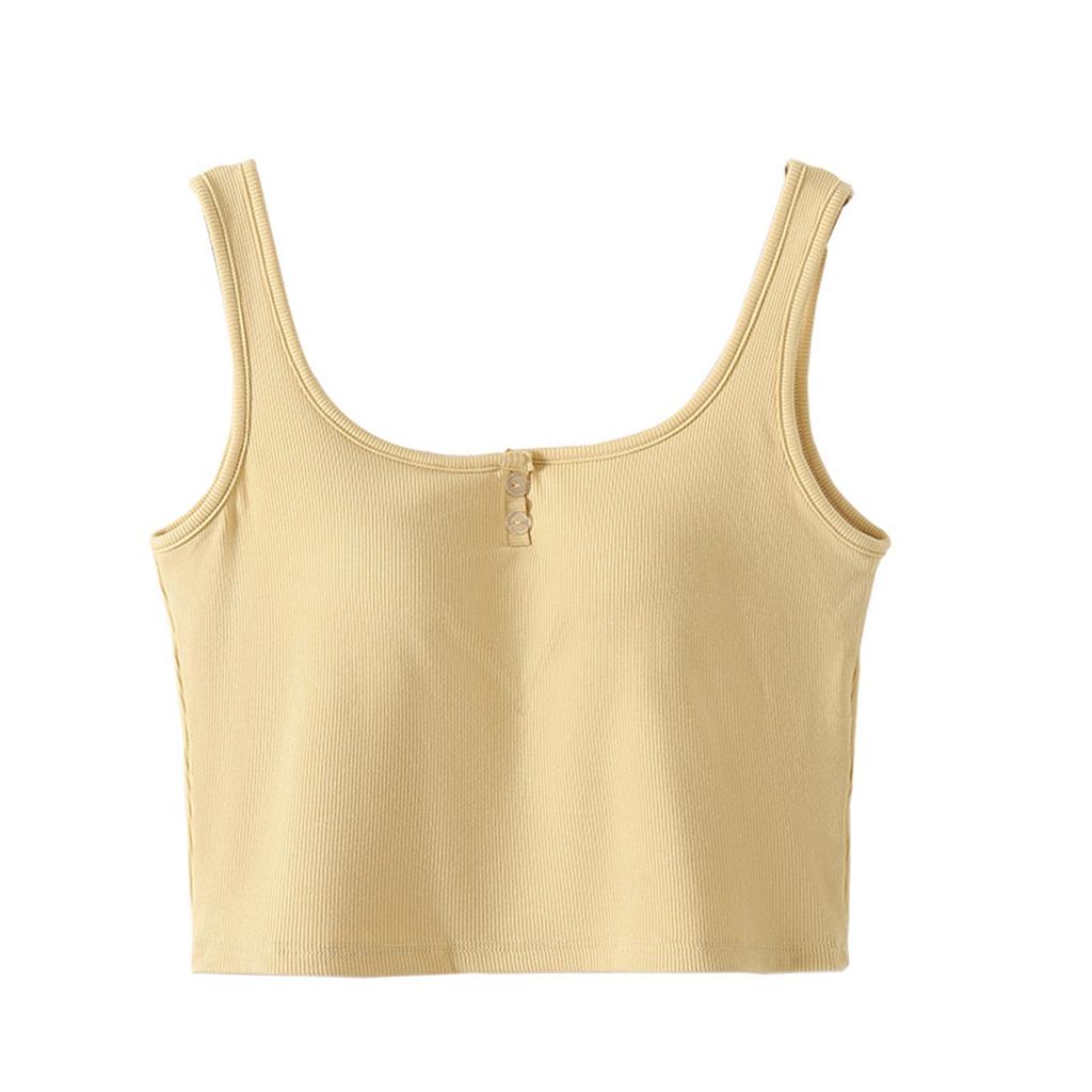 Women's Solid Color Vest Without Wires, Padded Round Neck Bottoming Top