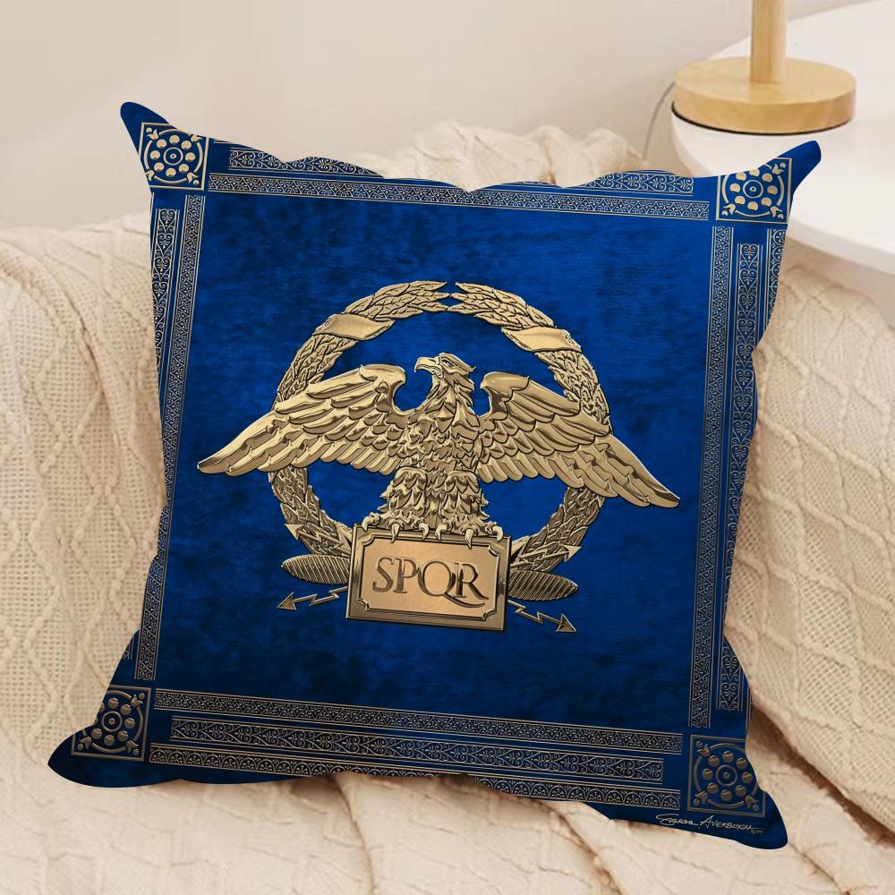 Gold Imperial Eagle Rome Spqr Cushion Cover Silky Short Plush Invisible Zipper Dustproof Sofa Pillow Case For Home Decor