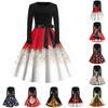 Women's Casual V-Neck Vintage Christmas Print Dress, Fashionable Holiday Party Outfit