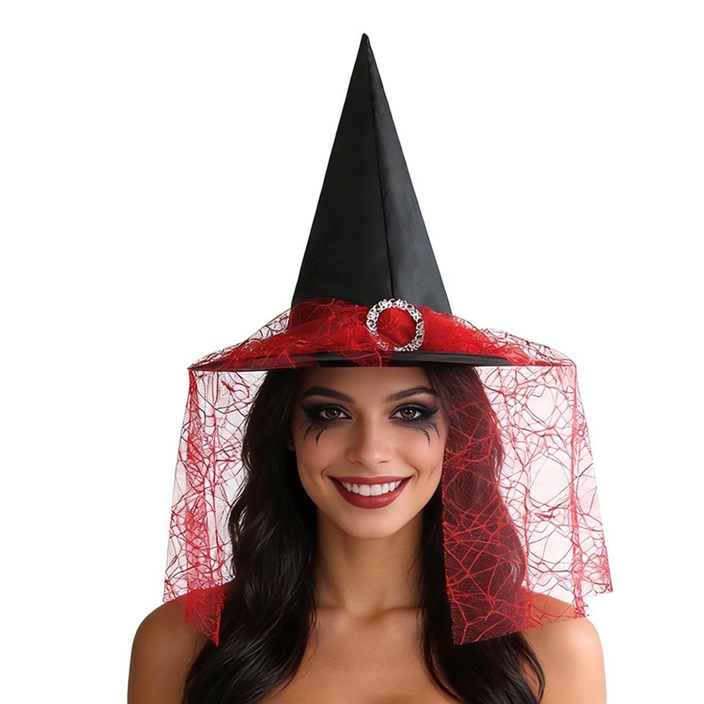 Women's Adult Witch Hat with and Tulle for Halloween Costume Party
