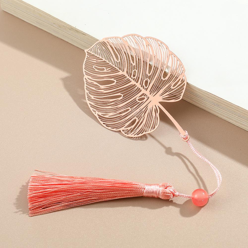 1Pc Golden Retro Art Metal Plant Vein Bookmark with Tassel Reading Book Accessories Index Tab Fringe Gift for Teachers Students