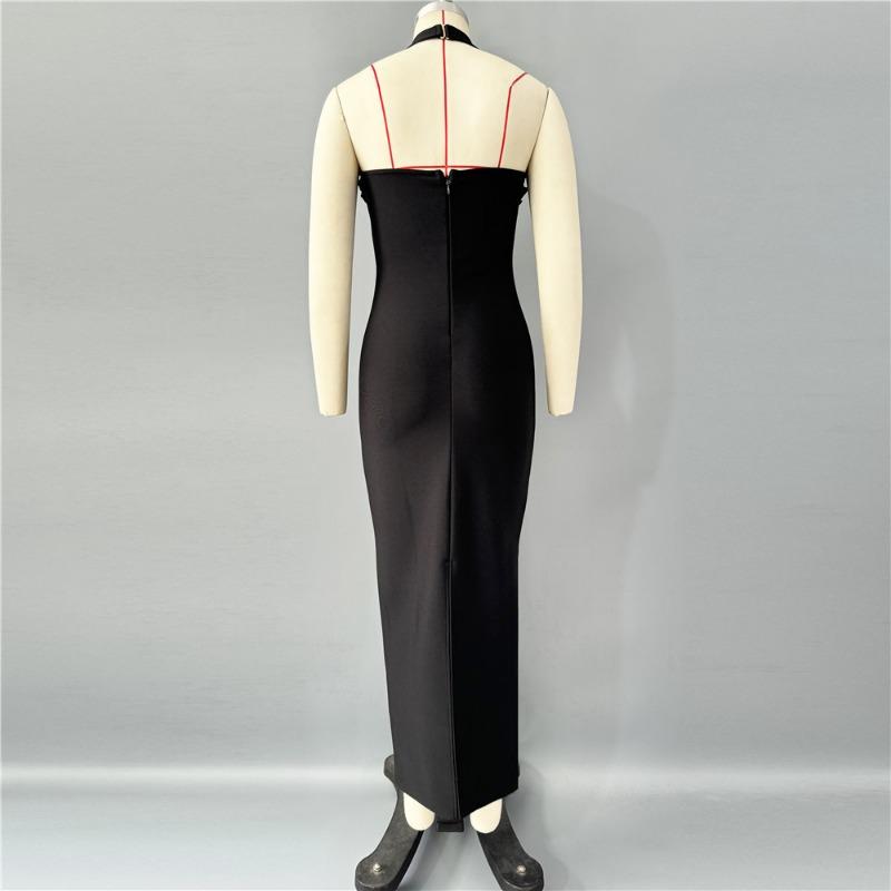 Rochie nouă cu fustă bandaj, guler la baza gâtului, modă cu flori și diamante, slim, de banchet, sexy, de seară