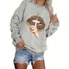 Plus Size Leopard Lip Print Crew Neck Pullover, Casual Long Sleeve Sweatshirt for Fall and Winter, Women's Plus Size Clothing