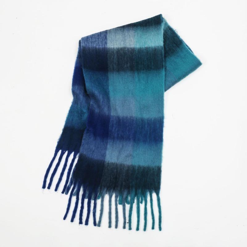 High-end color matching mohair scarf women's autumn and winter warmth thickened versatile plaid tassel