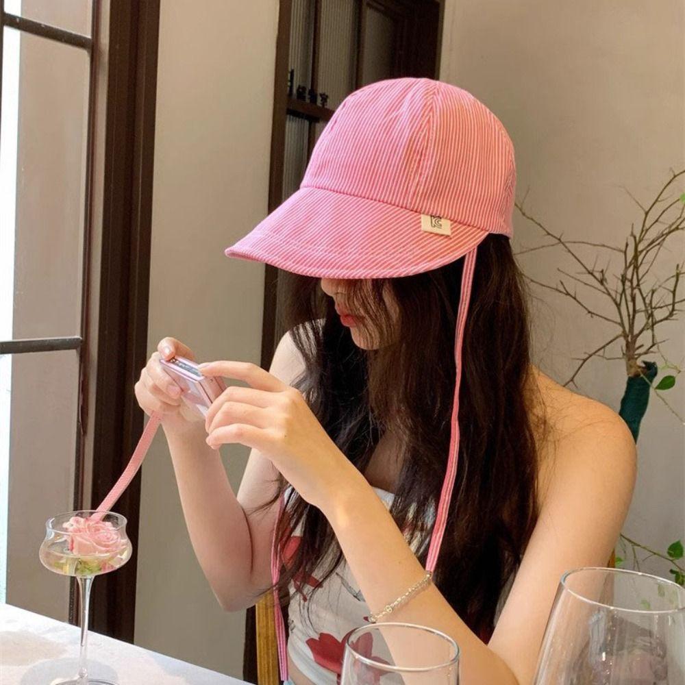Adjustable Striped Peaked Cap Drawstring Women Sun Hat Lightweight Sunscreen Baseball Hat  Outdoor