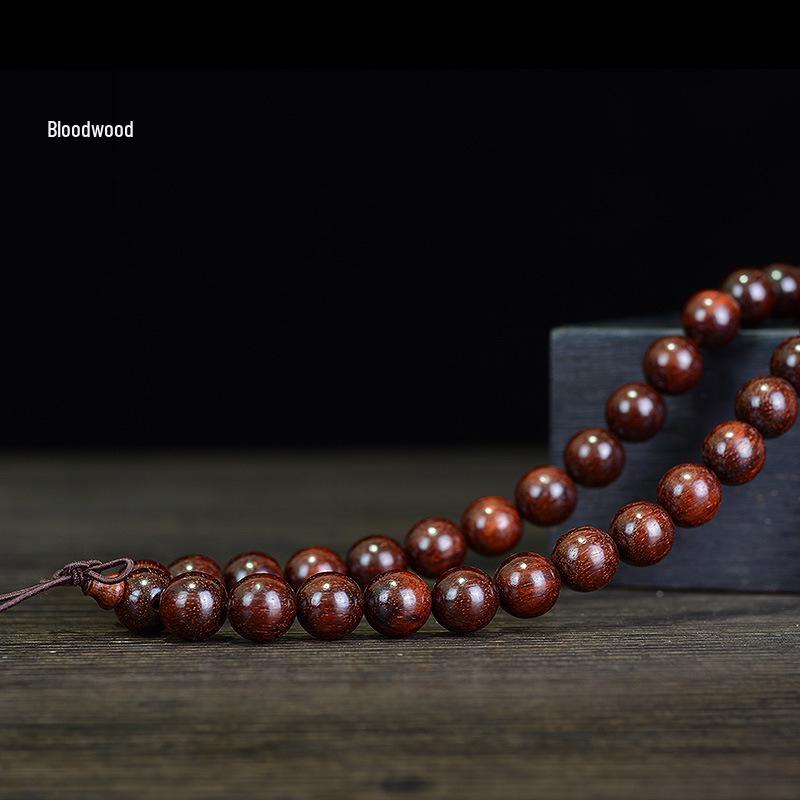 Zambia Rosewood & Blood Sandalwood Bracelet - 108 Beads Rosary with Gold Star & Pterocarpus Santalinus Buddhist Prayer String