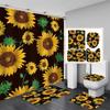 Magic Sunflower Butterfly Shower Curtain Sets Black Yellow Art Country Flower Bathroom Decor Curtains Bath Mats Rug Toilet Cover