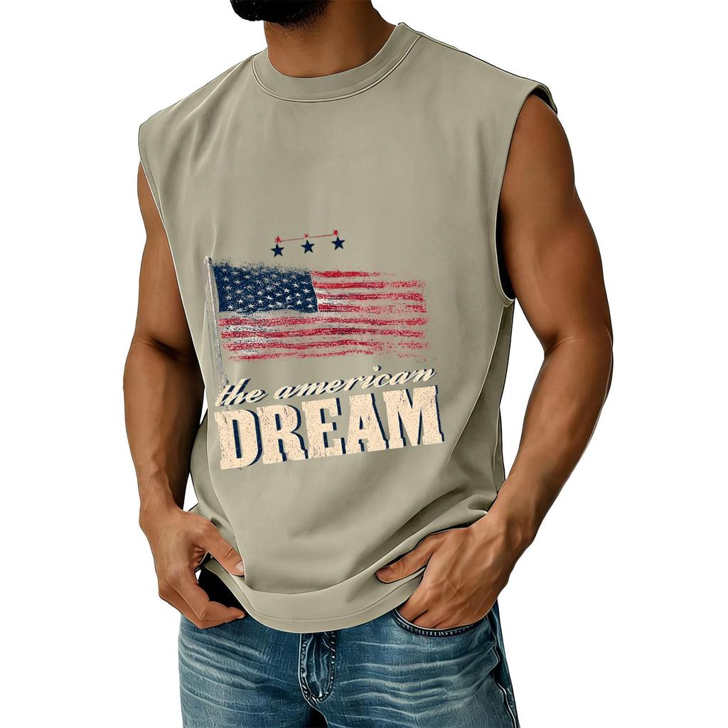 Men Sleeveless Muscle Tank Top Casual Athletic Vest Crew Neck Printed Graphic Loose Fit Summer Shirt for Outdoor Gym Workout